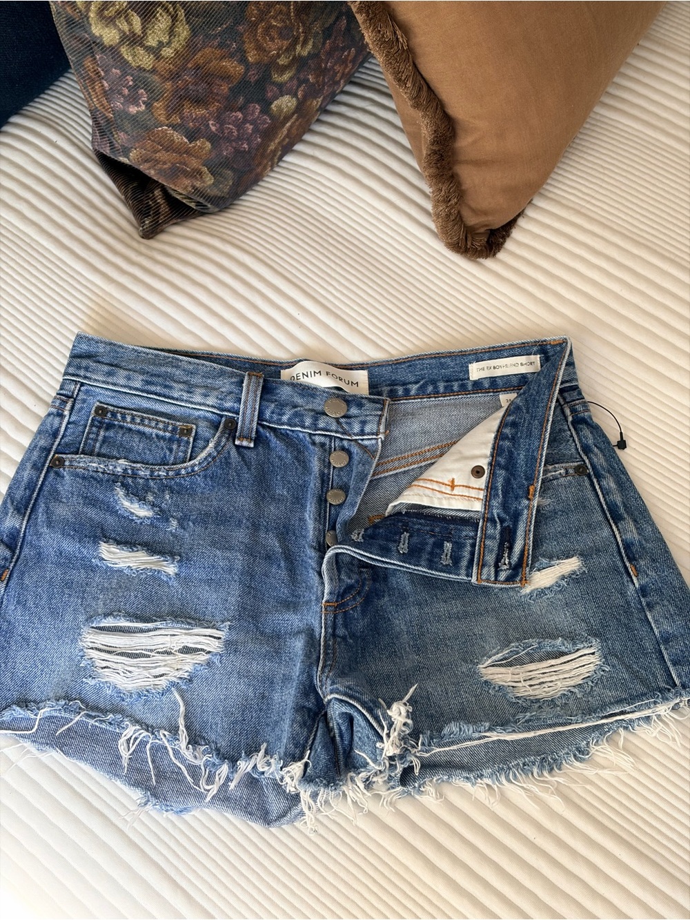 Denim Forum Blue Distressed High-Rise Jean Shorts